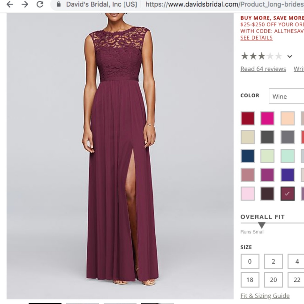 Unaltered! Long Bridesmaid Dress with Lace Bodice